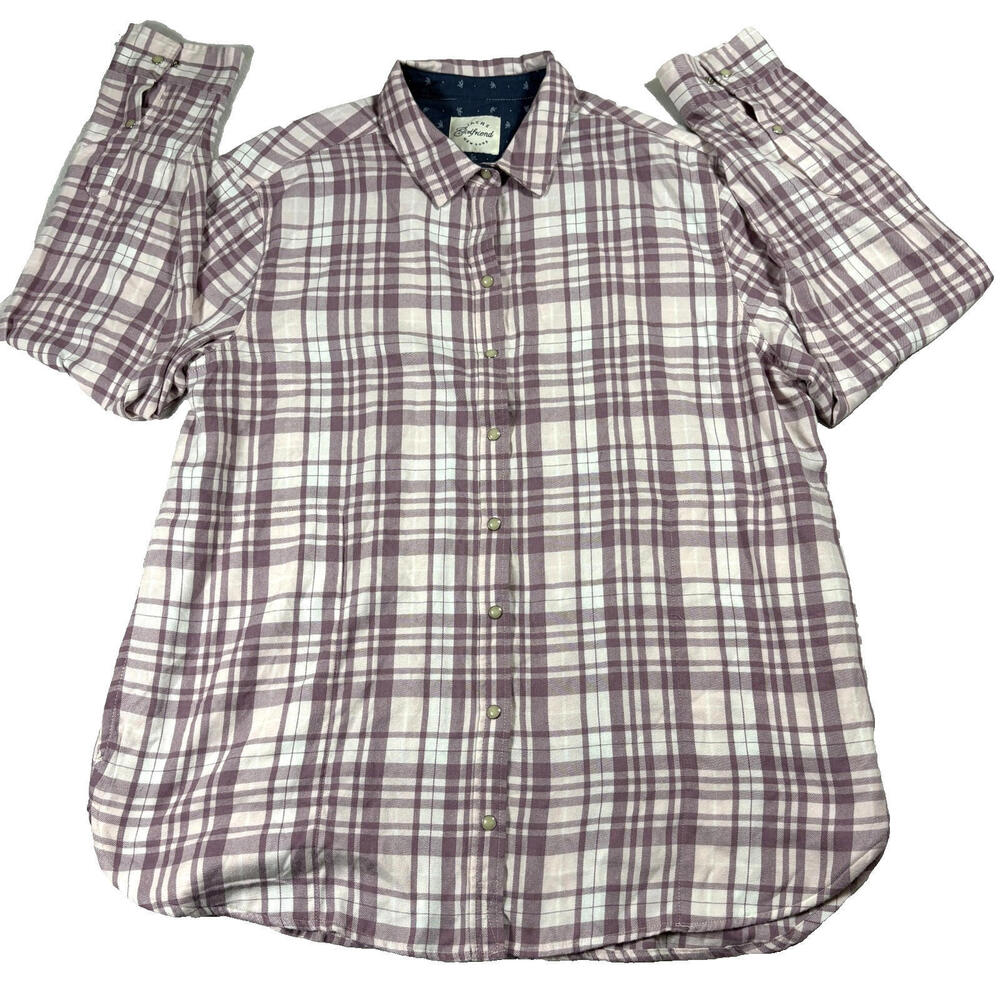 Jachs Girlfriend Shirt Mens XXL Purple Plaid Pearl Snap Western Soft Flannel